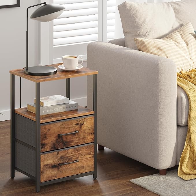 TUTOTAK End Table, Night Stand, Side Table, Nightstand with Cloth Drawer, Bedside Table for Livingroom, Bed Room, Brown TB01BB087