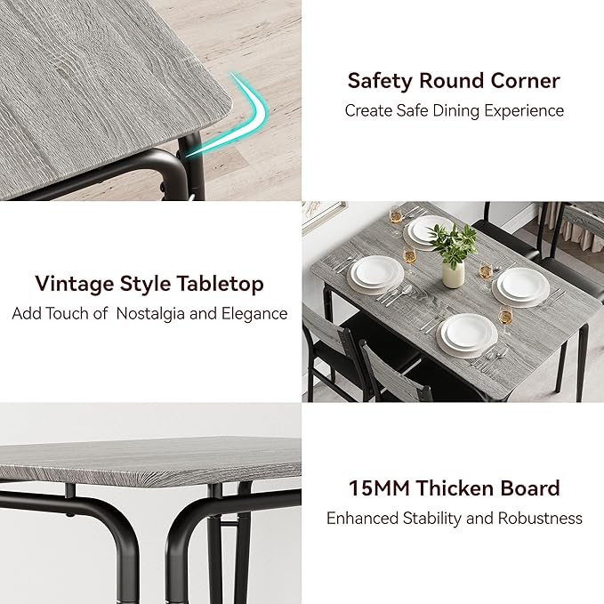 Dining Table for 4, Small Table and Chairs Set of 4, Square Dinette Set for 4, 5 Piece Kitchen & Dining Room Sets for Small Space (Oak, Table with 4 Upholstered Chairs)