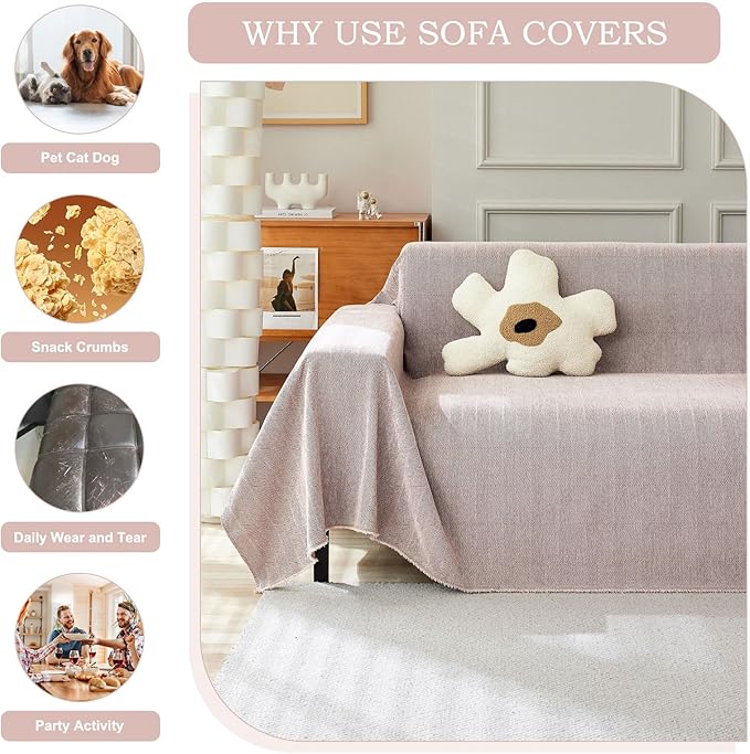 STACYPIK Stylish Cozy Pink Sofa Cover for Dogs Kids Geometric Couch Cover Herringbone Couch Slipcover for Sectional Couch Covers L Shape for 3 Cushion Couch Pet Furniture Throw Cover Washable-71X150IN