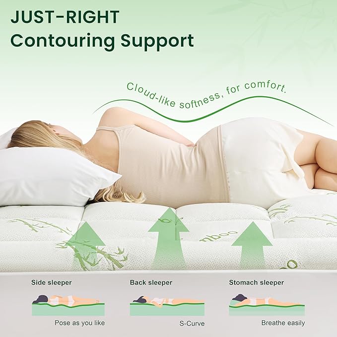Love's cabin King Size Mattress Topper, Rayon Derived from Bamboo, 900 GSM Breathable Mattress Topper Pad, Thick Pillow Top Mattress Pad with 8"-20" Deep Pocket(78"x80"), Green
