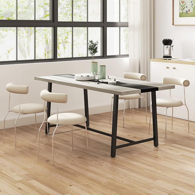 HOMCOM Industrial Dining Table for 8 People, 70.9" Long Rectangular Kitchen Table with Large Tabletop and Steel Legs for Dining Room, Distressed Gray