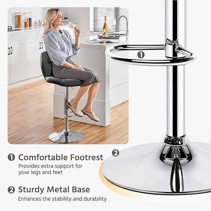 Yaheetech Gray Barstools Set of 2, PU Leather Bar Chairs with Backrest, Height Adjustable Swivel Island Stools for Kitchen Counter, Gray