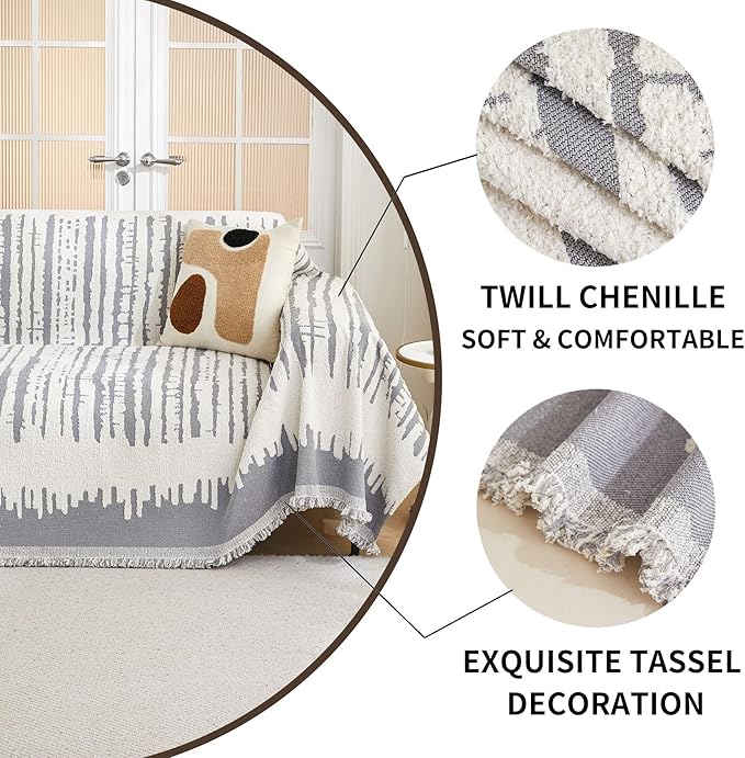 HAOMAIJIA Boho Sofa Covers Couch Covers for 3 Cushion Couch Sofa Pet Friendly Soft Thick Non Slip Couch Cover for Dogs Washable Sectional Couch Covers L Shape Furniture Protecto (XF-Grey, 71"x118")