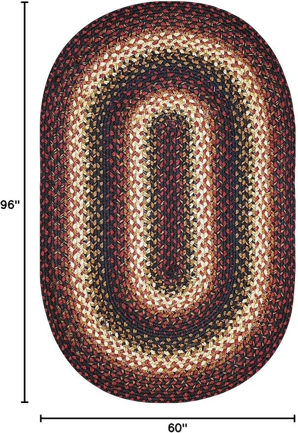 Homespice Prescott Jute Braided Oval Rugs 5x8' - Primitive Style Red and Black Rugs for Living Room and Dining Room
