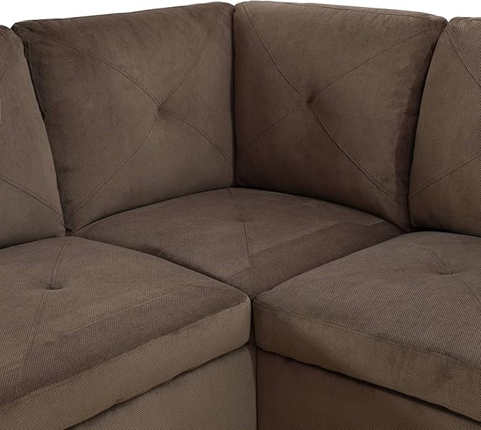 NicBex Sectional Couch 3 Pieces Sofa Set with Left Chaise Corduroy L Shaped Cloud Couch for Living Room Furniture Sets with Storage Ottoman, Modular Sofa for Living Room & Apartment, Brown