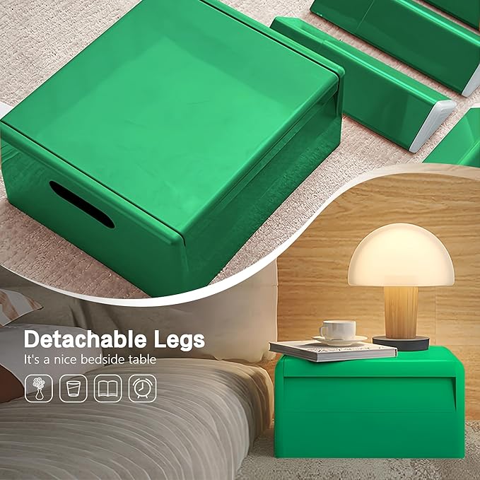 Nightstand Bedside with Storage Space, Multifunctional Colorful Plastic End Table Small Side Table for Bedroom, Dorm and Small Spaces, Easy Assembly(14.7" D x 11.8" W x 15.8" H, Green)