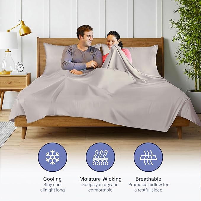 Kickoff Viscose Bamboo Sheets Queen Size 4-pc 100% Organic Bamboo Viscose Bed Cooling Sheets Queen Size Set Cool Bedding for hot Sleepers Sheet, Flat, Fitted, Pillowcases (Dove Grey, Q)