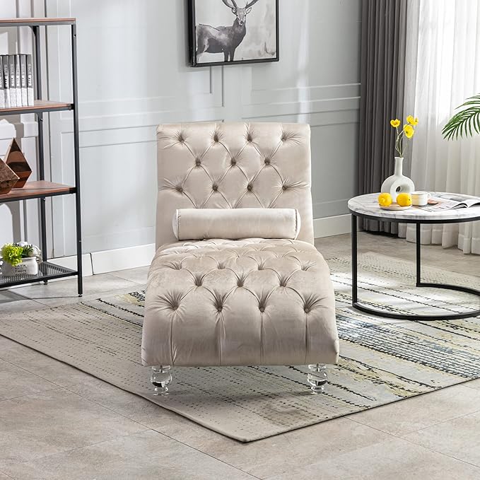 HomSof Modern Armless Velvet Chaise Lounge Indoor Chair with Solid Acrylic Legs