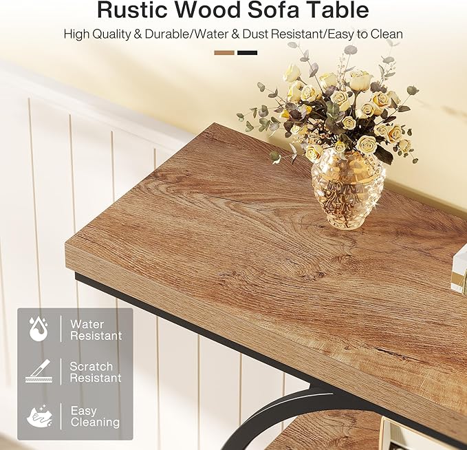Tribesigns 41.3" Console Table, Industrial 4-Tier Sofa Table Entryway Table with Circle Base, Narrow Wood Accent Tables with Storage Shelves for Living Room, Hallway, Foyer, Light Brown