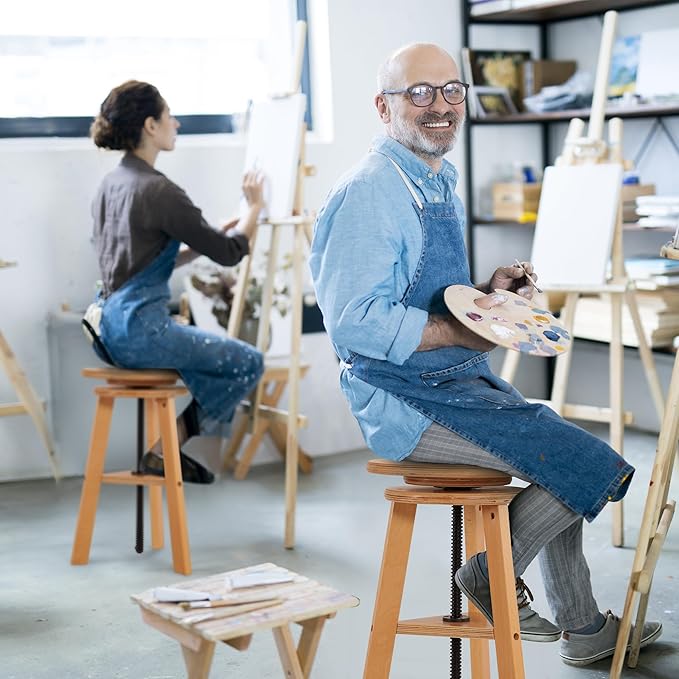 VISWIN Adjustable Drafting Stool for Artists & Adults, 19"-26" Height Solid Beech Wood Art Stool for Studio, Swivel Drafting Chair for Drawing, Home Use, Office, Kitchen