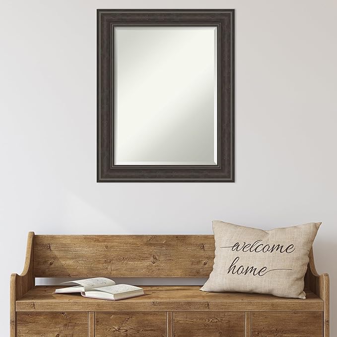 Amanti Art Brown Wall Mirror 30x24 Shipwreck Greywash Rectangle Bathroom Mirror for Wall Decor Living Room, Medium Traditional Frame, Hangs Horizonally and Vertically, Bathroom Decor, Beveled Edge