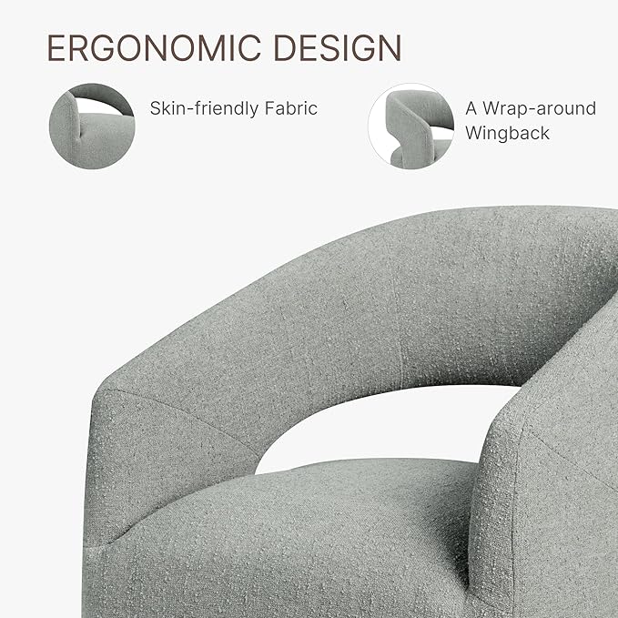 Upholstered Dining Chairs with Casters No Assembly Modern Barrel Armchair with Rollers for Diningroom Bedroom Livingroom Reading Room,Set of 2,Fog