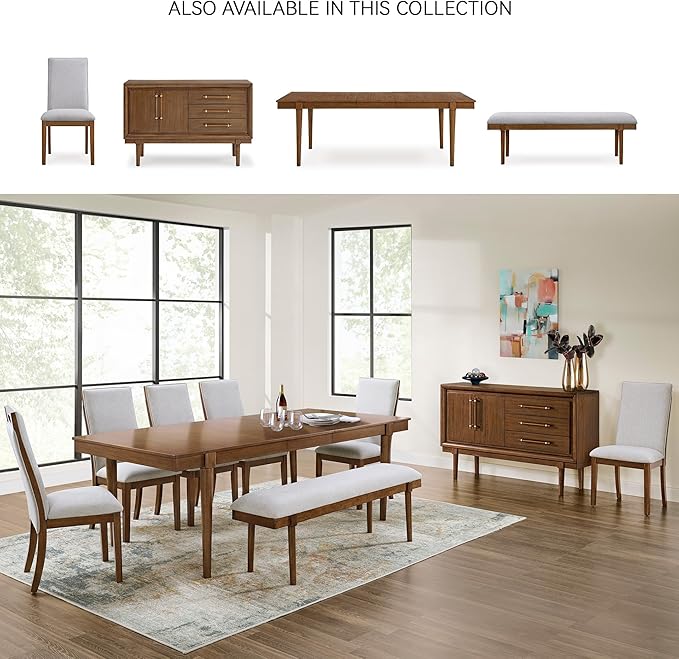 Signature Design by Ashley Lyncott Mid-Century Dining Extension Table with Removable Center Leaf, Dark Brown