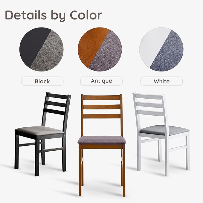 Livinia Seattle Modern Farmhouse Kitchen Dining Room Chair Set of 2, Solid Wood Fabric Upholstered Cushion Seat Wood Ladder Back Chairs (White)