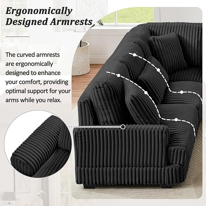 129" Oversized U Shaped Modular Sectional Sofa Couch for Living Room 7 Seater Plush Corduroy Upholstered Large Sofa Deep Seat Cloud Couch with Extra Wide Chaise Lounge and Detachable Thick Cushions