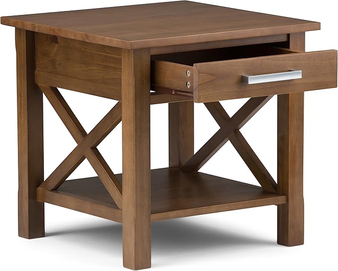SIMPLIHOME Kitchener SOLID WOOD 21 inch Wide Square Contemporary End Side Table in Medium Saddle Brown for the Living Room and Bedroom