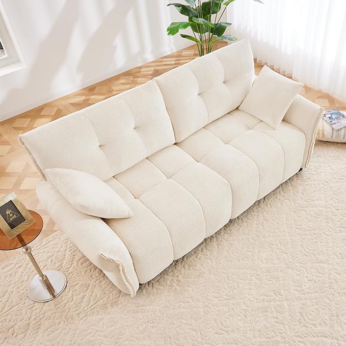 Modern Chenille Fabric 2-Seat Loveseat Sofa, Premium Upholstery Living Room Couch with Tufted Backrest & Comfortable Armrests and High-Resilience Memory Foam Cushions,White