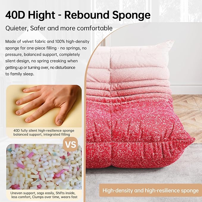 Bean Bag Chairs for Adults, BeanBag Reading Chair Memory Foam Couch 3-Seater, Floor Chair Soft Teddy Material, Comfy Reading Nook Chairs for Bedroom Living Room Office (Pink White)