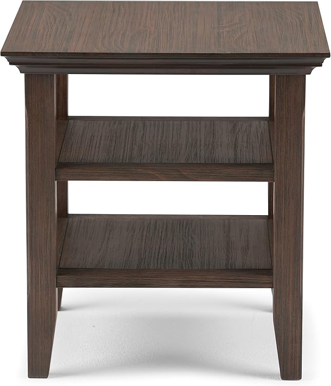 SIMPLIHOME Acadian SOLID WOOD 19 Inch Wide Square Transitional End Table in Farmhouse Brown, For the Living Room and Bedroom
