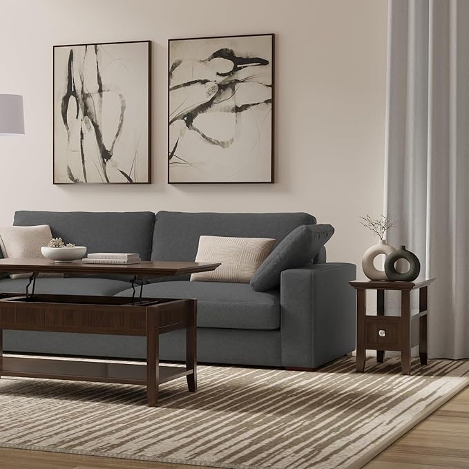 SIMPLIHOME Acadian 19-inch Wide Solid Wood End Table with Drawer and Open Shelf in Brunette Brown for Living Room, Bedroom, or Entryway