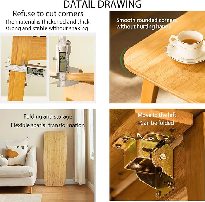 Coffee Table Foldable Mid Century Desk TV Stand with Open Storage Shelf Center Table for Living Room Furniture RV No Assembly, Natural (39.37IN)