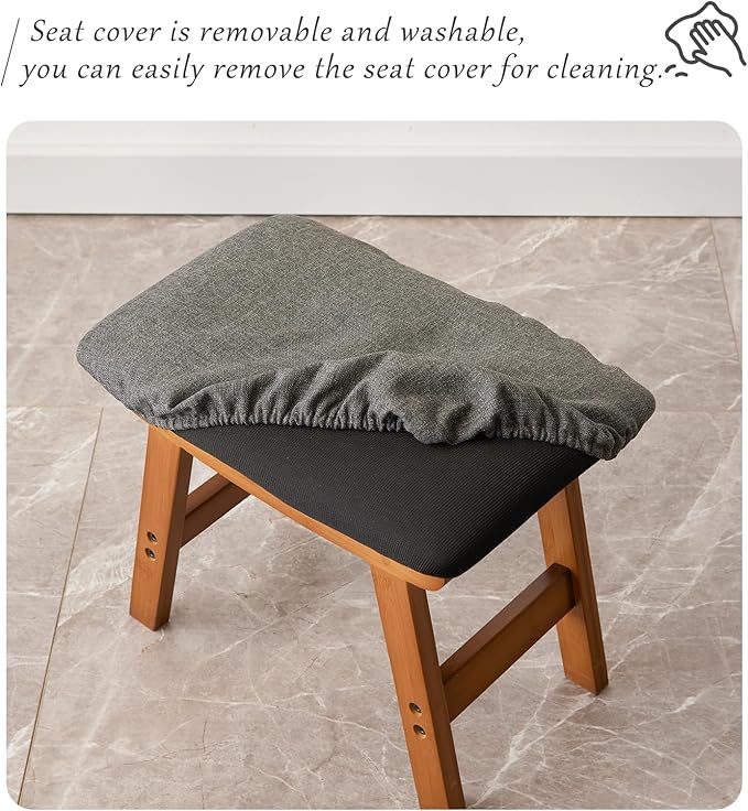 Foot Stool,Ottoman,Bamboo Small Sofa Foot Rest Under Desk,Extra Seating for Living Room, Bedroom and Kitchen (Brown Stool Legs - Gray Surface)