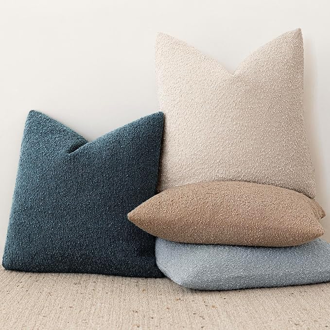 Foindtower Pack of 2 Textured Boucle Throw Pillow Covers Accent Solid Decorative Lumbar Pillow Cases Cozy Couch Cushion Case for Chair Sofa Bedroom Living Room Home Decor 12x20 Inch Dark Blue