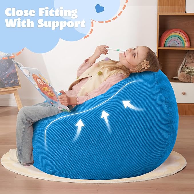 HABUTWAY 2 FT Bean Bag Chair,Giant Bean Bag Chairs,Big Bean Bags with Memory Foam Filled, Large Beanbag Chairs with Soft Corduroy Cover-Blue
