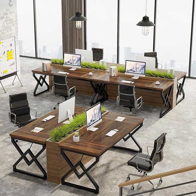 Tribesigns 63-inch Executive Desk, Large Office Computer Desk with Extra Thick Wooden Tabletop and Metal Frame, Modern Simple Workstation Writing Table Study Desk for Home Office, Vintage Brown
