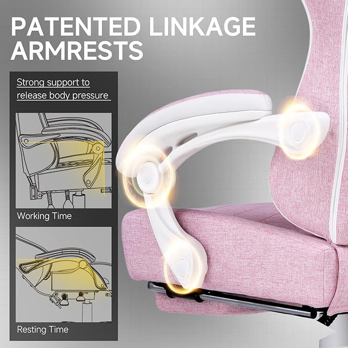 GTPLAYER Office Chair, Gaming Computer Desk Fabric Chair with Footrest, High Back Ergonomic Office Chair with Pocket Spring Lumbar Support and Linkage Armrests Adjustable Height Swivel for Home Task
