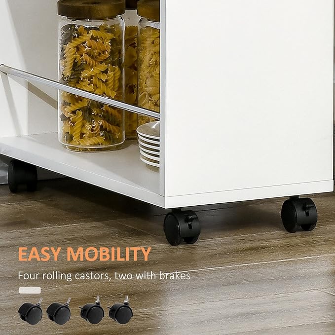 HOMCOM 3- Tier Slim Storage Cart, Rolling Narrow Kitchen Cart on Wheels for Small Place, Slide Out Side Utility Cart for Bathroom, Laundry