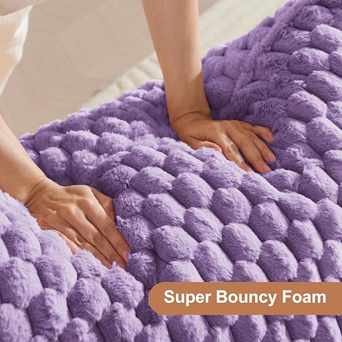 Bean Bag Chair with Ottoman - Modern Comfy Beanbag Sofa with Footrest, Soft Faux Fur Lounger Chair for Adults Teens, Cozy Memory Foam Filled Gaming Reading Chairs for Bedroom, Living Room (Purple)