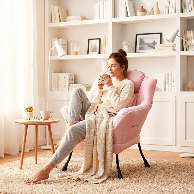 Lazy Chair, Reading Armchair, Large Modern Lounge Accent Chair, Leisure Sofa Chair for Living Room, Bedroom, Dorm Room (Pink)