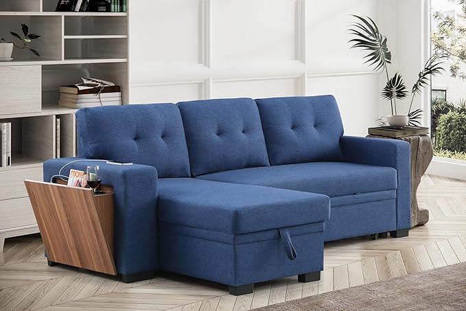 Devion Furniture Maison 4-in-1 Convertible L Shaped Couch with Pull Out Bed and Storage, Sectional Sleeper Sofa with Reversible Chaise for Living Room, Apartment, Bedroom, Office