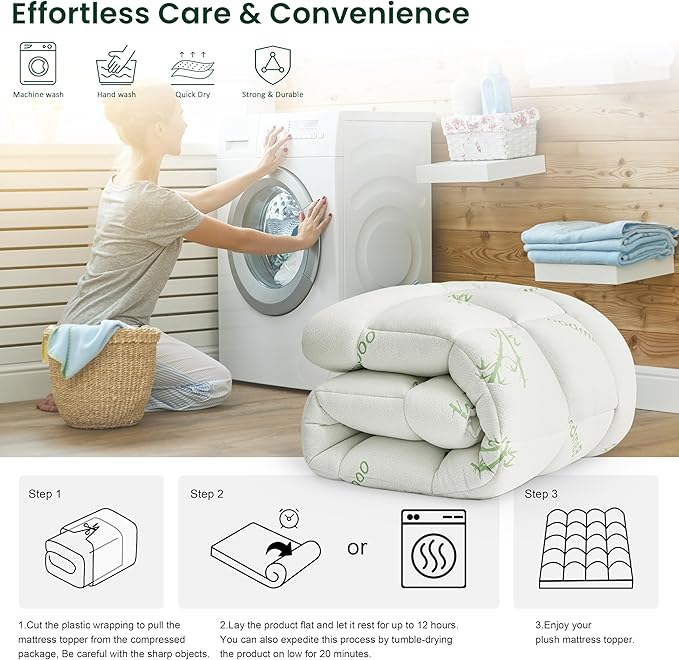 Love's cabin King Size Mattress Topper, Rayon Derived from Bamboo, 900 GSM Breathable Mattress Topper Pad, Thick Pillow Top Mattress Pad with 8"-20" Deep Pocket(78"x80"), Green