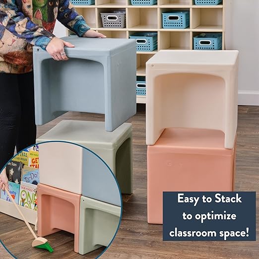 Children's Factory 3-in-1 Cube Chair for Kids, Flexible Seating Classroom Furniture, 1-Pack, Fog Blue