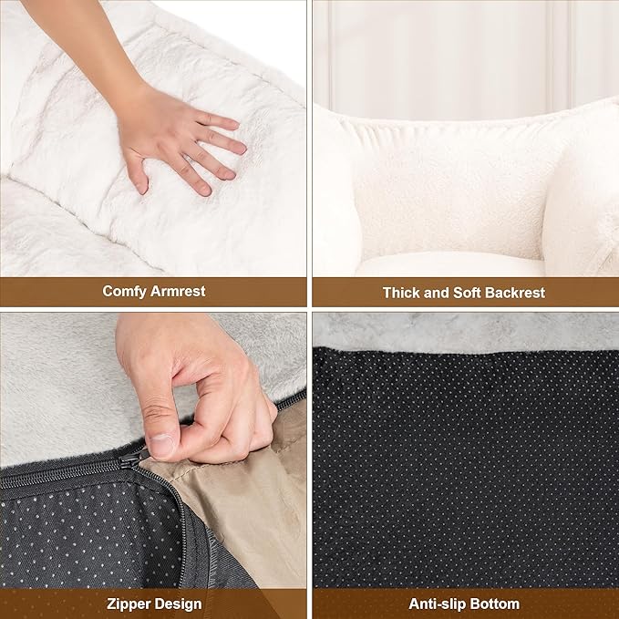 Giant Bean Bag Chair, Bean Bag Chair with Armrest for Adults, 45“W x 43.5" D Large Bean Bag Chair with Filler, Big Comfy Washable Sofa Chair for Living Room, Bedroom, Cream White