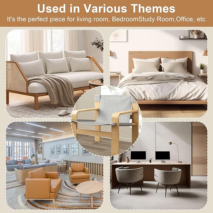 Ball & Cast Mid-Century Lounge Living Room Chairs,Accent Chair Wide Armrest with Comfortable Linen Fabric Armchair & Rubber Wood Frame,Detachable and Washable Seating Furniture for Reading,Light Grey