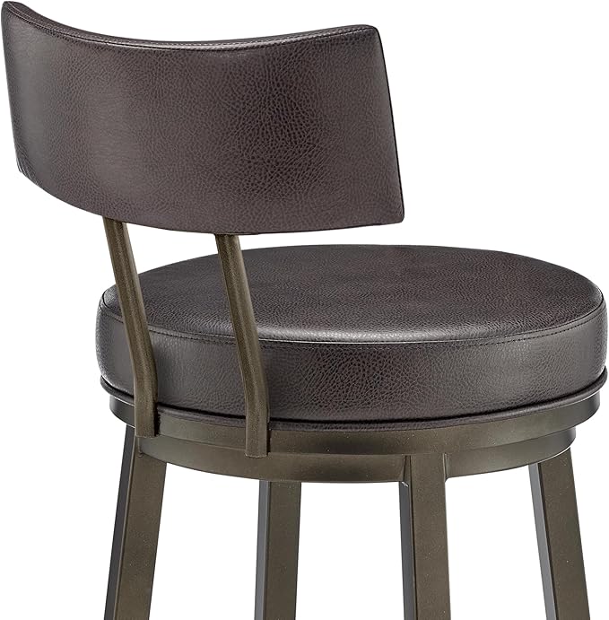 Armen Living Dalza Swivel Counter or Bar Stool in Mocha Finish with Brown Faux Leather