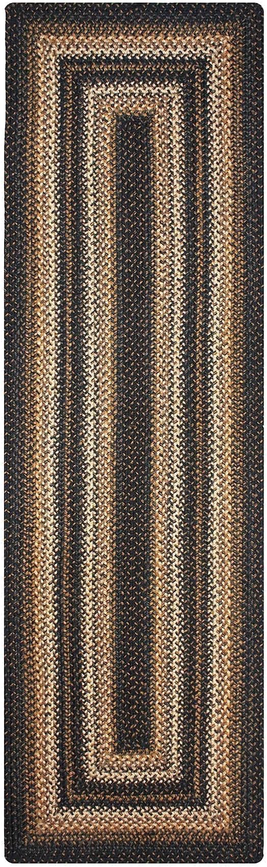 Homespice Kilimanjaro Premium Jute Braided Area Rug, 2x6' Rectangular Hall Runner Black, Natural Jute Yarn Rustic, Country, Primitive, Farmhouse Style - 30 Day Risk Free Purchase