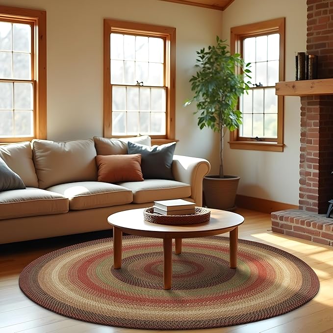 Gingerbread Brown Round Braided Rugs, Jute, 6' - Perfect Country Decor for Living Room, Dining Room, Everywhere
