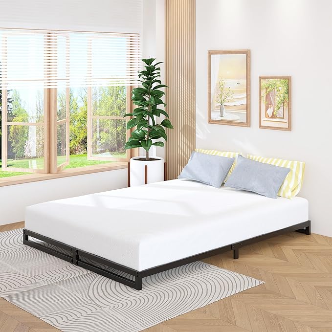 4 Inch California King Bed Frames No Box Spring Needed Heavy Duty Metal Cal King Platform for Mattress Foundation, Noise Free, Easy Assembly, Black