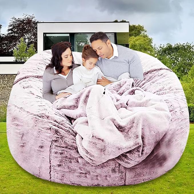 Bean Bag Chair for Adults Kids Without Filler Comfy Giant Round Lazy Sofa Chair Cover Floor Chair Cover for Bedroom Living Room, 7FT, Silver Pink