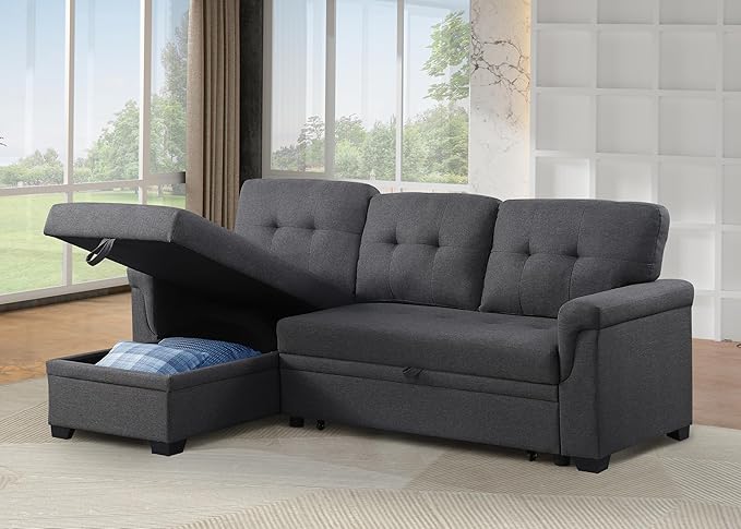Ball & Cast L-Shape Reversible Sectional Sleeper Sofa Bed 4 in 1 Pull Out Couch with Storage Chaise & Removable Back Cushions,Convertible Sleeper Corner Couch Pull-Out Sofa Bed for Living Room,Office