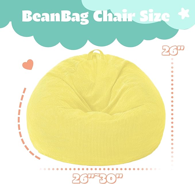 HABUTWAY 2 FT Bean Bag Chair,Giant Bean Bag Chairs,Big Bean Bags with Memory Foam Filled, Large Beanbag Chairs with Soft Corduroy Cover-Yellow