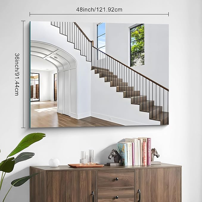 36x48 Inch Frameless Mirror, Frameless Bathroom Mirror for Over Sink, Large Rectangle Mirror for Wall, Upgraded Shatterproof Wall Mount Vanity Mirror for Bedroom, Living Room, Entryway