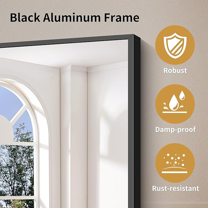 YIROMAN Bathroom Mirror for Wall 48"x48", Large Matte Black Bathroom Mirror with Metal Frame, Square Vanity Mirror with Right Angles, Wall Mirror Hangs Horizontal or Vertical, Shatterproof