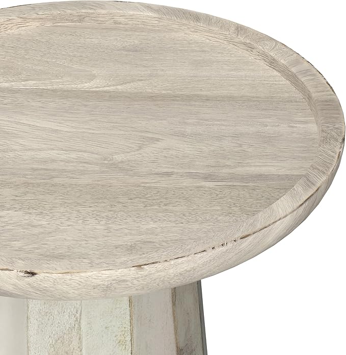 SIMPLIHOME Dayton SOLID MANGO WOOD 13 inch Wide Round Contemporary Wooden Accent Table in White Wash , Fully Assembled for the Living Room and Bedroom