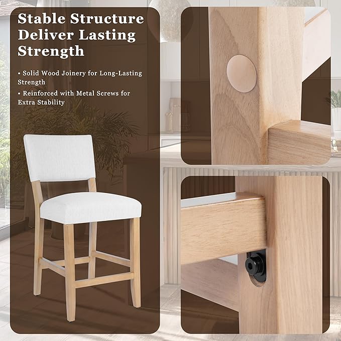HomePop 24" Open Back Counter Stool Home Décor|Fabric Chairs for Dining Room, Kitchen and Living Room - Stain Resistant White Woven(Single Pack)