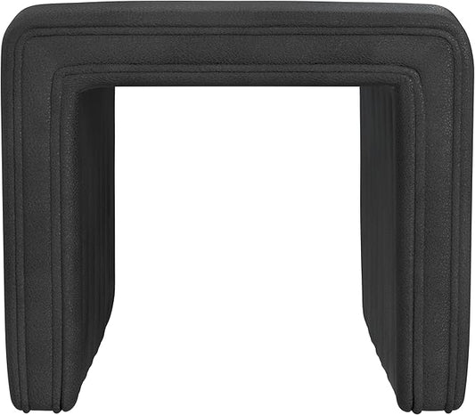 HomePop Modern Channel Tufted Faux Leather Ottoman Home Décor|Ottoman for Living Room & Bedroom - Black Faux Leather